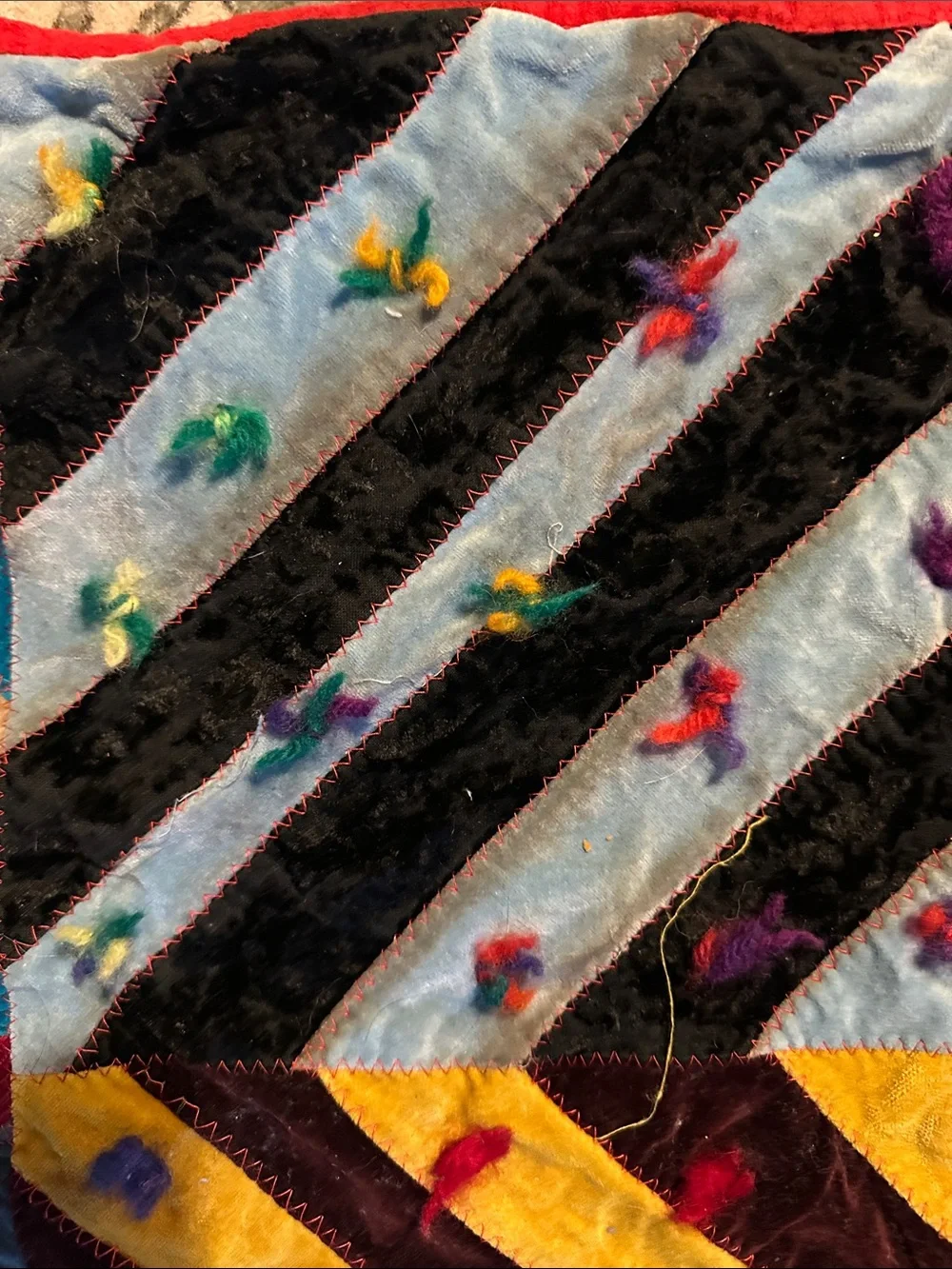 Handmade Multicolor Unique Striped Gypsy Circus Patchwork Quilt/Velvety Throw